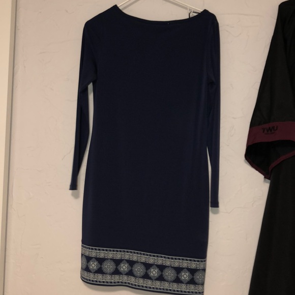 Blue with design on bottom long sleeve dress - Picture 2 of 3